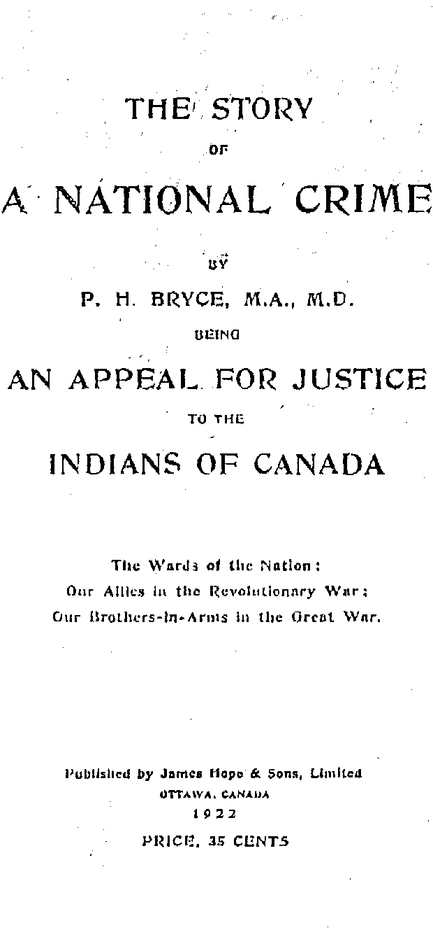  The cover of Dr. Bryce's 1922 book