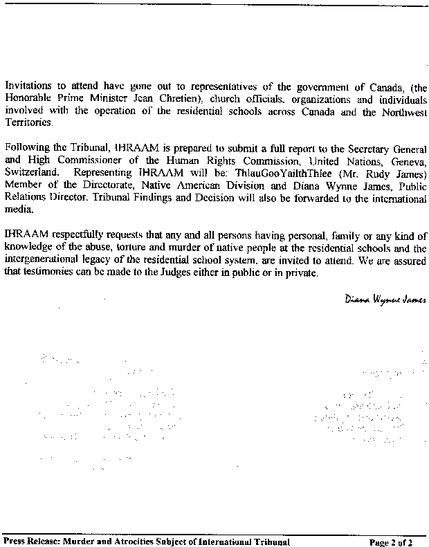 Public invitation to the 1998 Tribunal